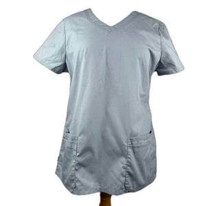 Dickies Women's V-Neck Scrub Top Gray L Ultra-Soft Fabric Workwear Blouse